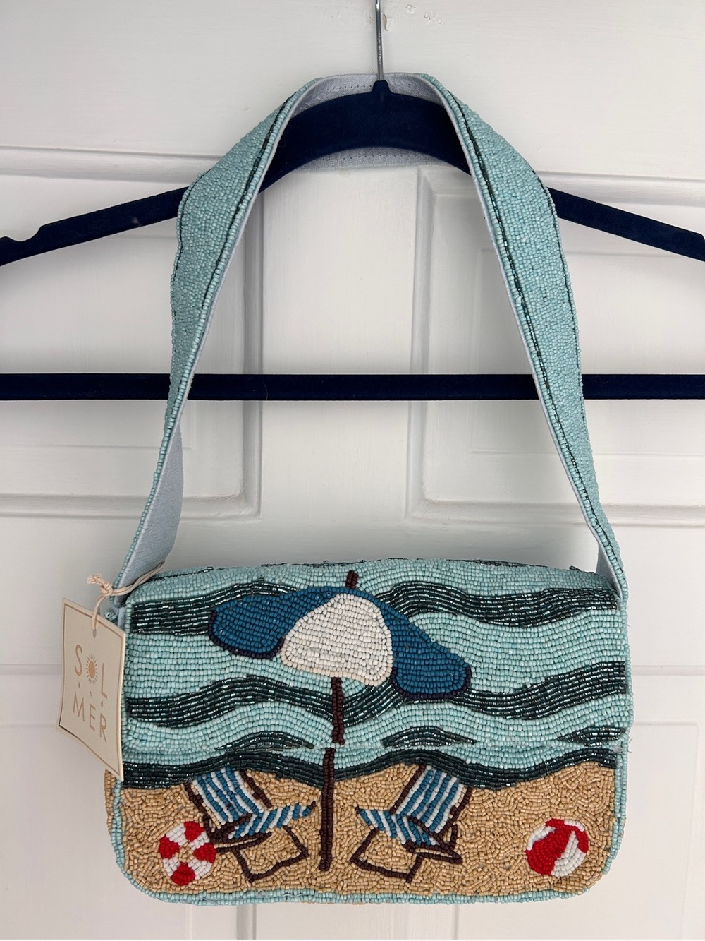 NWT Viral TJ Maxx Sol & Mer Beach Umbrella Scene Beaded Shoulder Bag